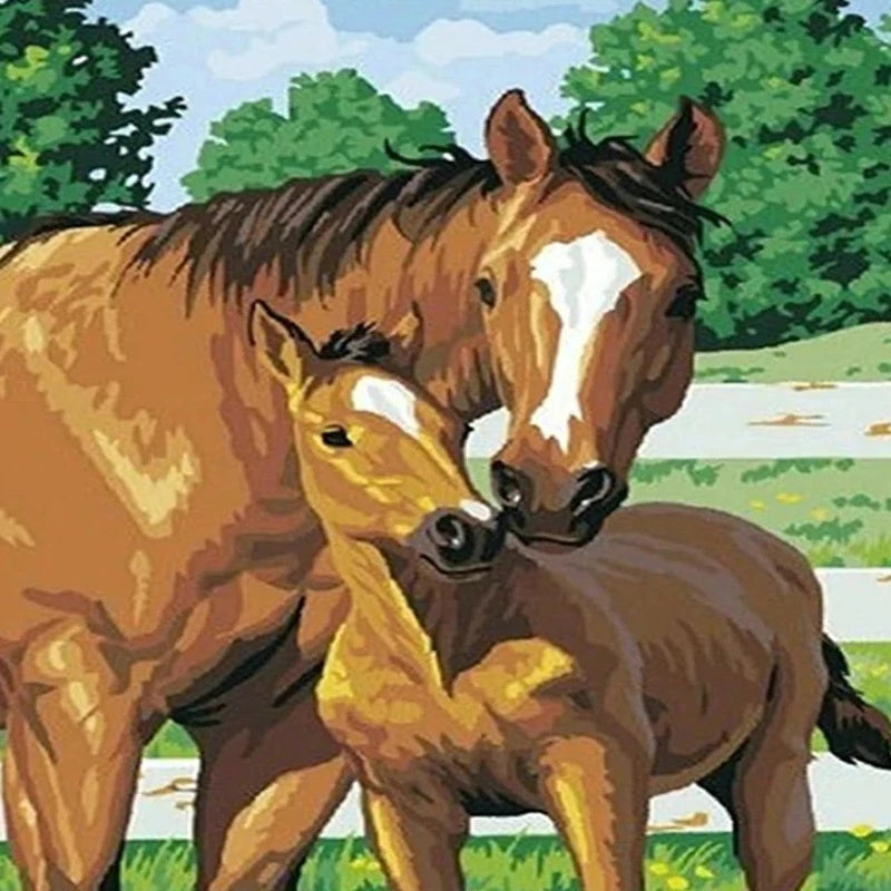 Baby And Mother Horse Paint by Numbers