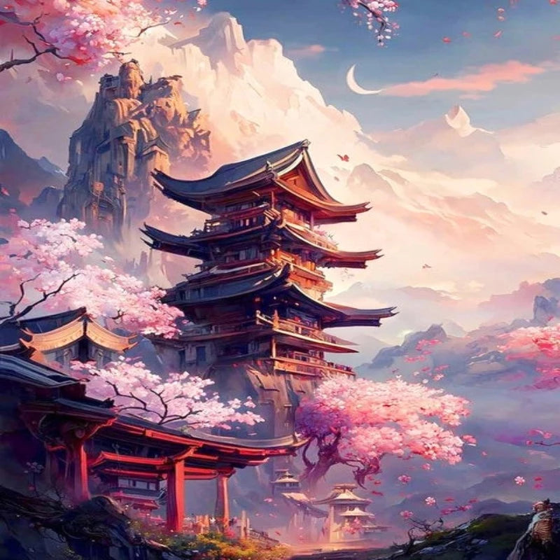 Japanese Temple Landscape Paint by Numbers 