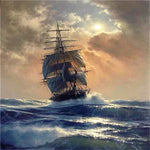 Wavy Ocean Tall Ship Sailing Paint by Numbers