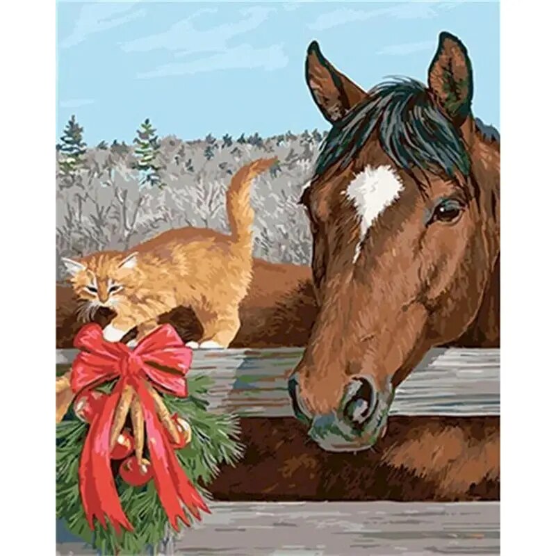 Horse And Yellow Cat Paint By Numbers Kit
