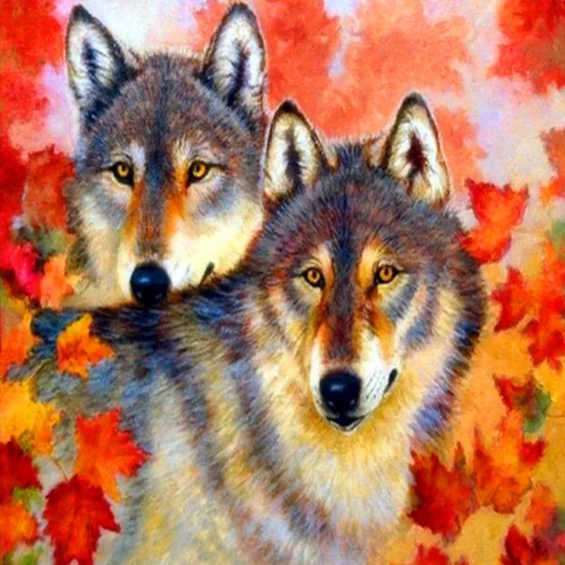 Autumn Leaves Wolf Head Paint by Numbers