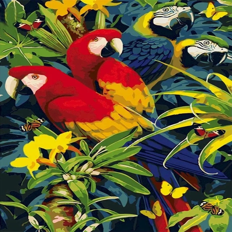 Tropical Parrot In Flowering Trees Paint by Numbers 