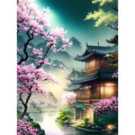 Japanese Temple Sakura Flowers Bloom Paint by Numbers