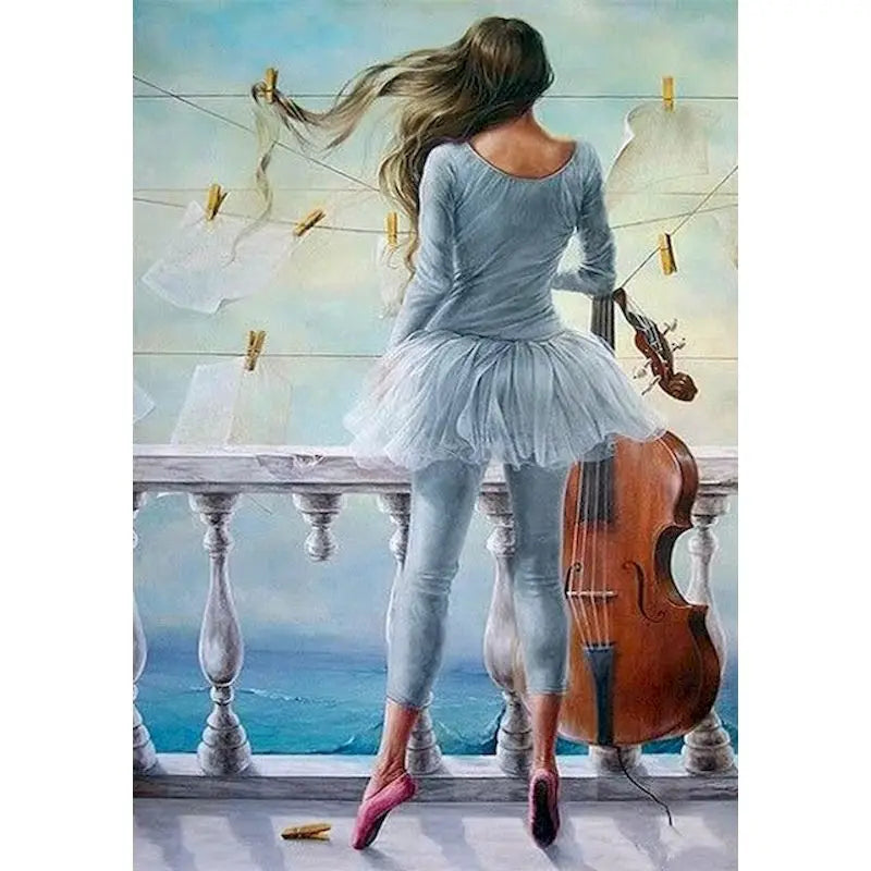 Ballerina Dancer And Counterbase Violin Paint by Numbers 
