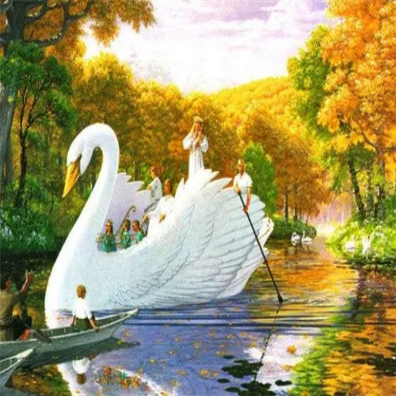 Swan In Forest Lake At Sunrise Paint by Numbers 