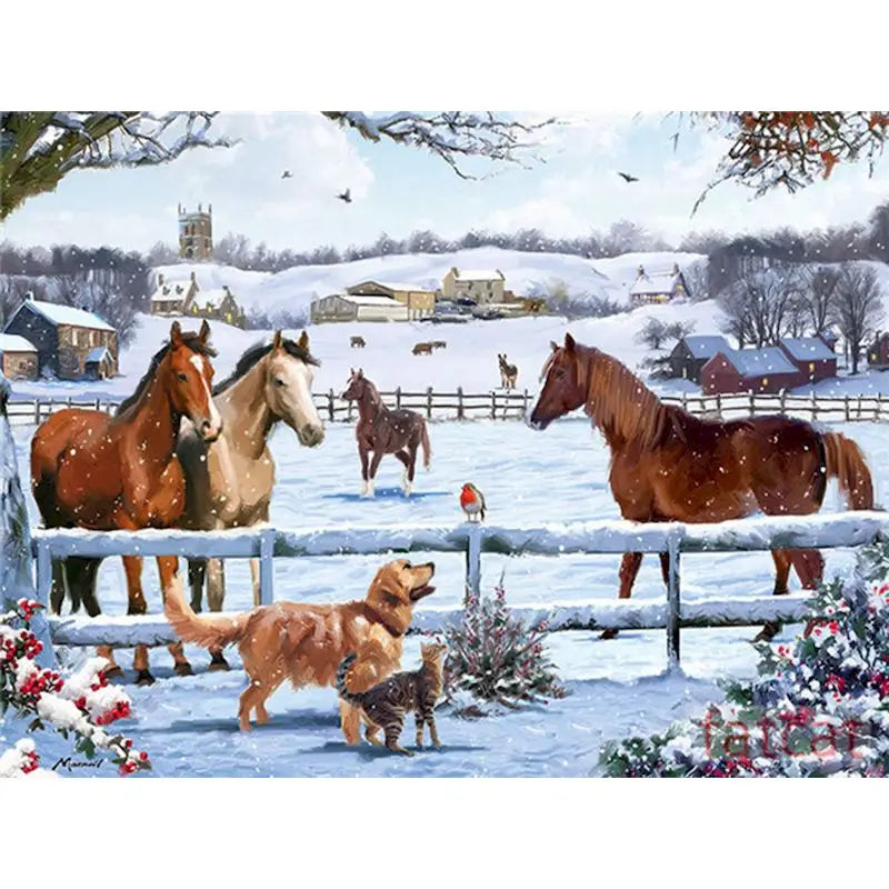 Horses in the Snow Paint by Numbers