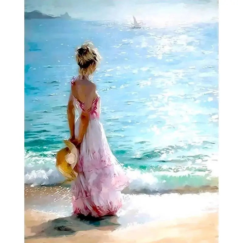 Lady In Seascape Beach Paint by Numbers 