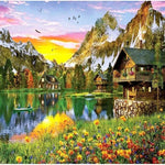 Houses Lake And Mountains Paint by Numbers 