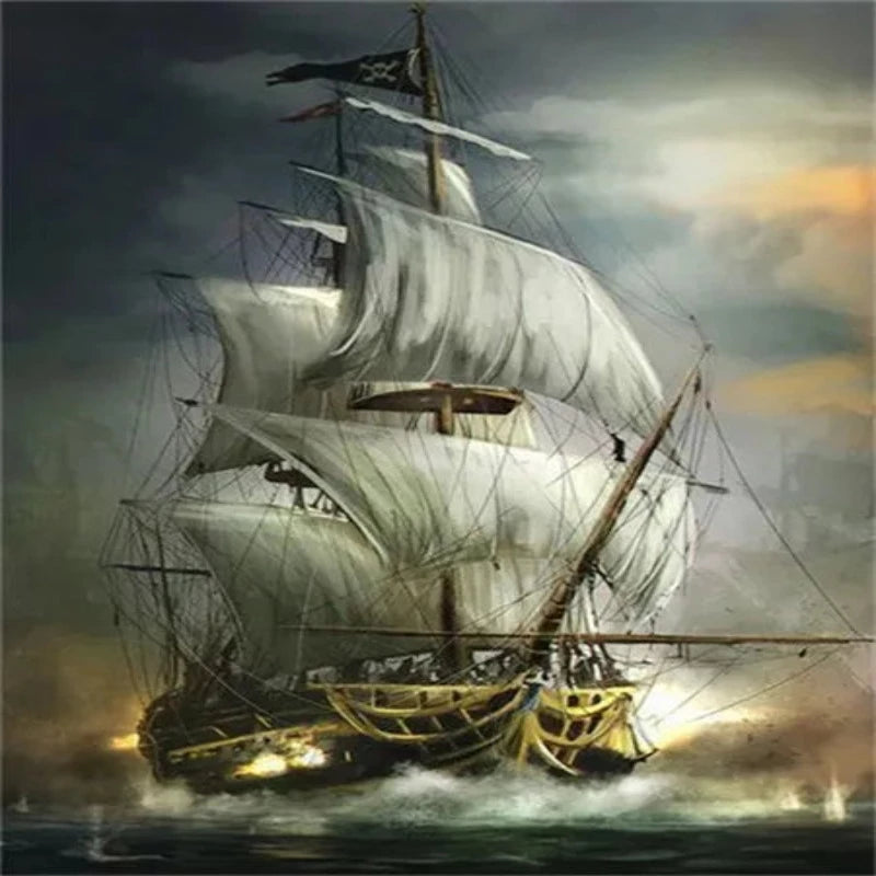 Stormy Sailing Pirate Ship Paint by Numbers 