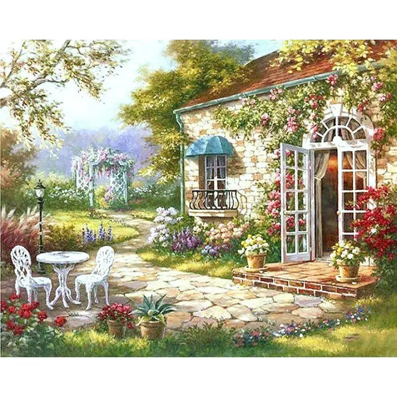 Traditional House Flower Landscape Paint by Numbers 
