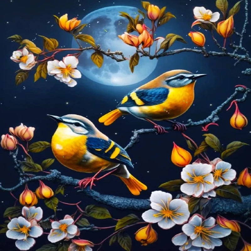 Couple  Birds At Full Moon Night Paint by Numbers 