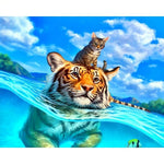 Paint By Numbers Tiger Swimming And Cat