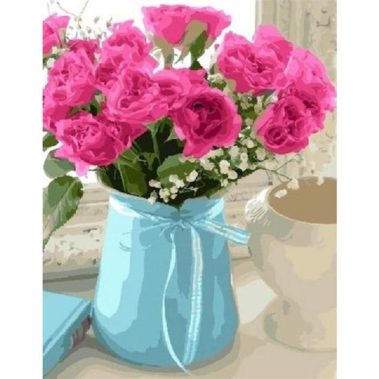 Flower Bouquet In A Blue Vase - Paint By Numbers Flowers