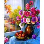 Flower Bouquet In Front Of A Window - Paint By Numbers Flowers