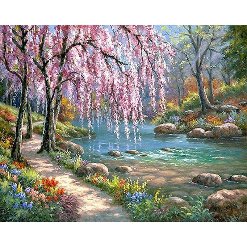 Paint By Numbers Blossom Tree River