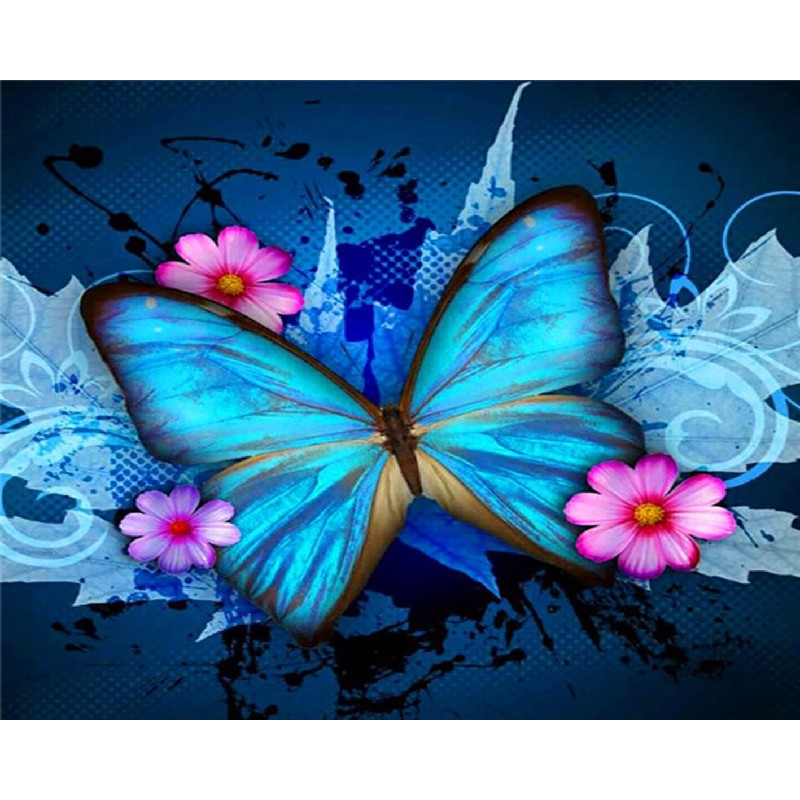 Paint By Numbers Blue Butterfly And Flowers