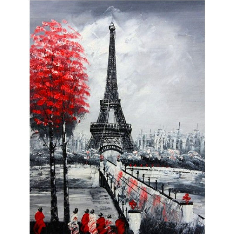 Paint By Numbers Eiffel Tower And Red Tree