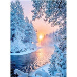 Paint By Numbers River In Snow Forest