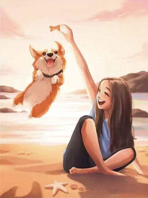 Girl And Dog On The Beach