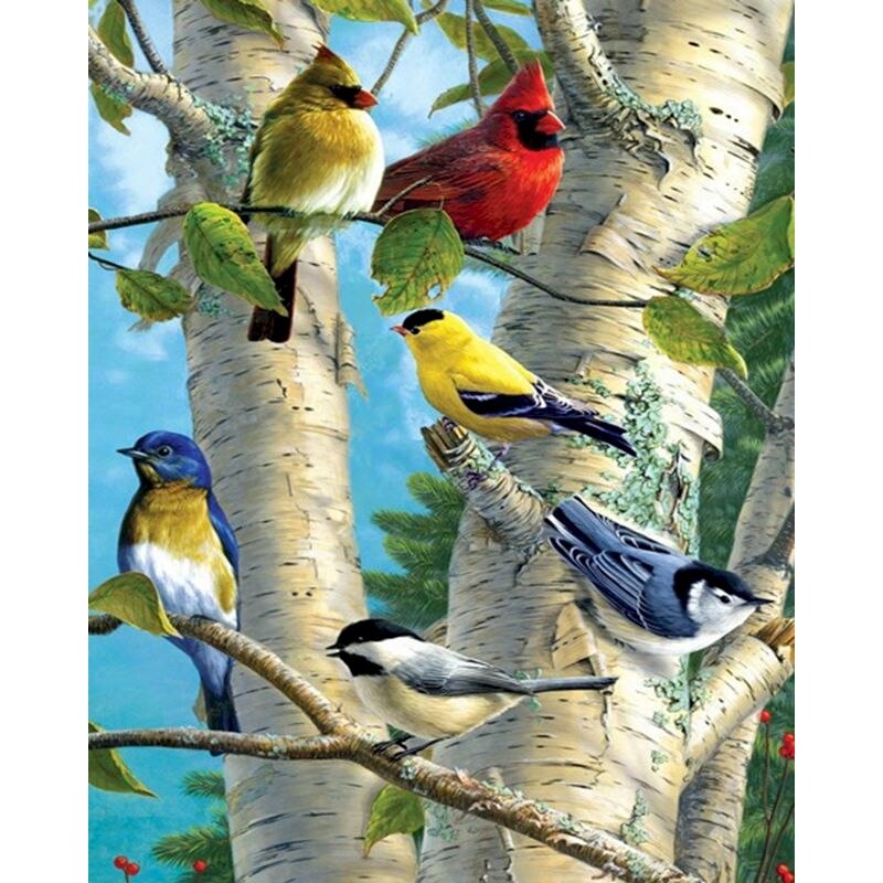 Small Birds On Branches Paint By Numbers