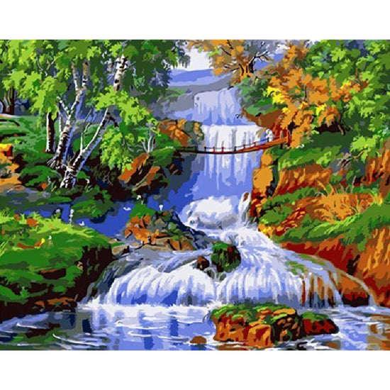 Paint By Numbers Waterfall With Bridge