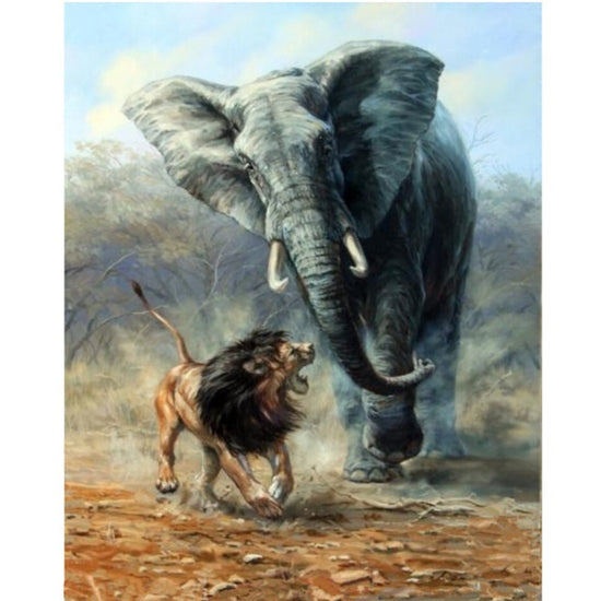 Paint By Numbers Lion Versus Elephant