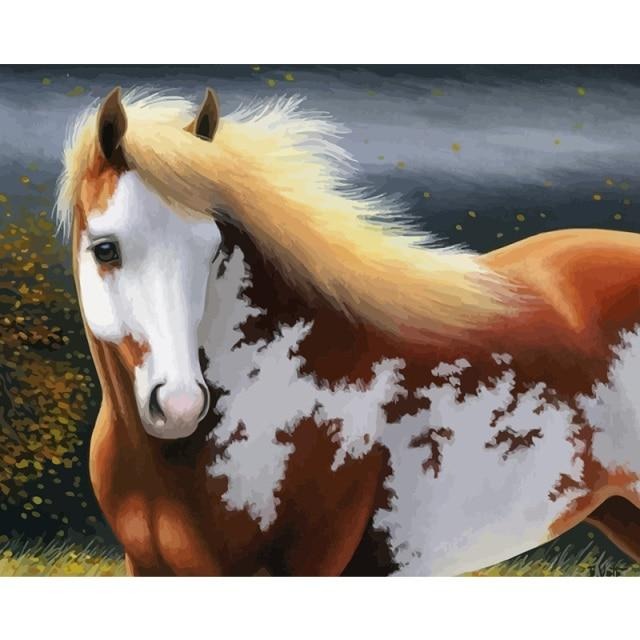 Paint By Numbers White And Brown Mustang