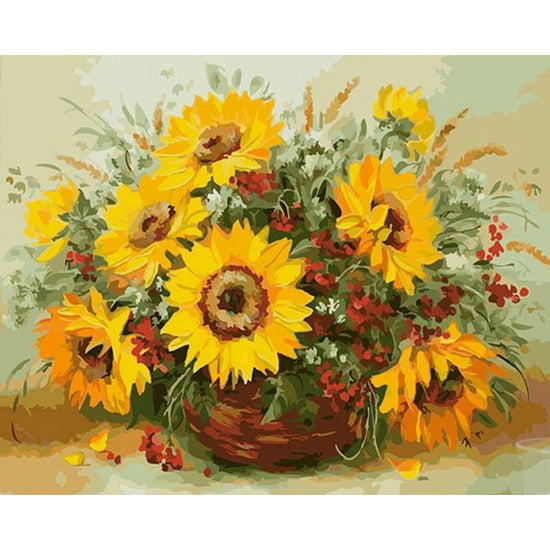 Paint By Numbers Sunflowers And Red Flowers