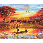Elephant family in the savanna - Paint By Numbers Elephant