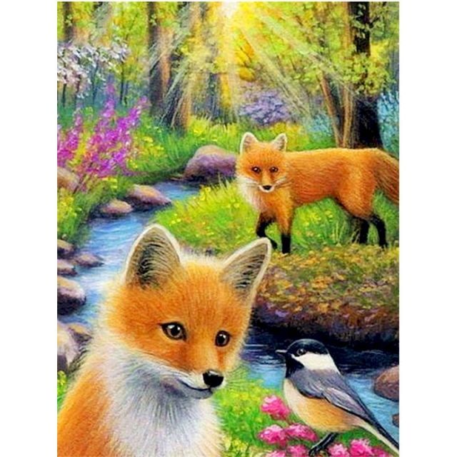 Two foxes in the forest - Paint By Numbers Fox