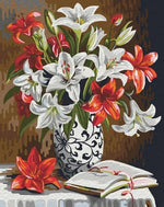 Flower Bouquet In Front Of A Book - Paint By Numbers Flowers