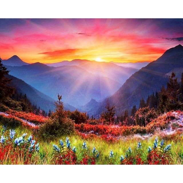 Paint By Numbers Beautiful Sunset On Mountains
