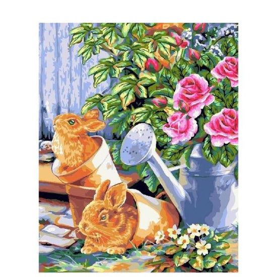 Flowers And Rabbits - Paint By Numbers Flowers