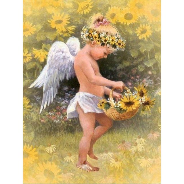 Little Cherub And Sunflowers