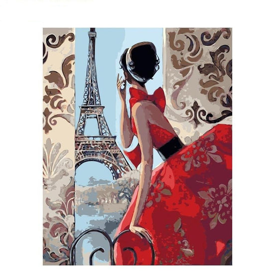 red dress eiffel tower painting Girl in Red Dress & Eiffel Tower